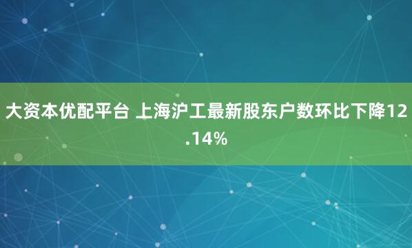 大资本优配平台 上海沪工最新股东户数环比下降12.14%